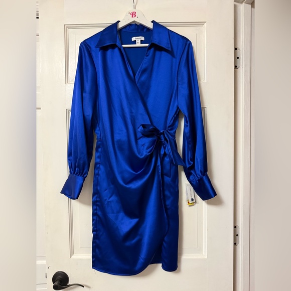 Bar III Dresses & Skirts - NWT Bar III Royal Blue Satin Long Sleeve Wrap Dress Career Cocktail Event